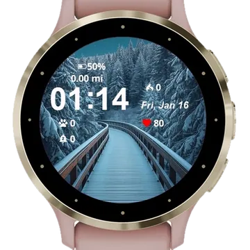 Bridge Middle Snowy Forest Garmin watch face preview