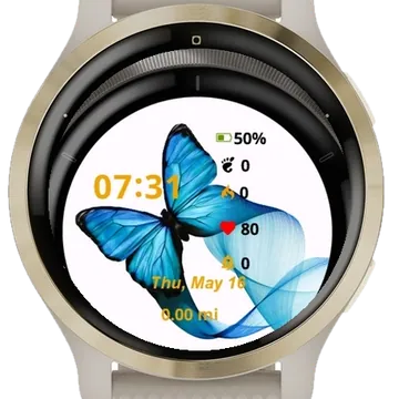 Bright Blue Butterfly Garmin watch face preview