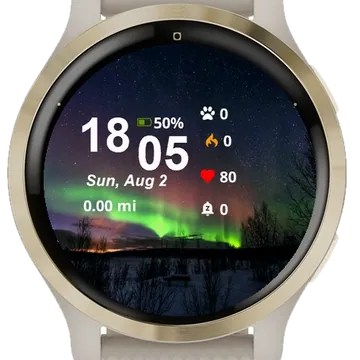 Brightly Colored Aurora Lights Night Sky Garmin watch face preview
