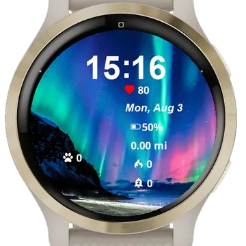 Brightly Colored Aurora Lights Sky Garmin watch face preview