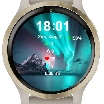 Brightly Colored Aurora Lights Garmin watch face preview