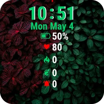 Bunch Red Green Leaves Garmin watch face preview