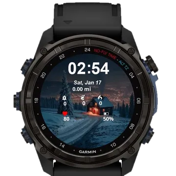 Cabin Snow At Night Garmin watch face preview