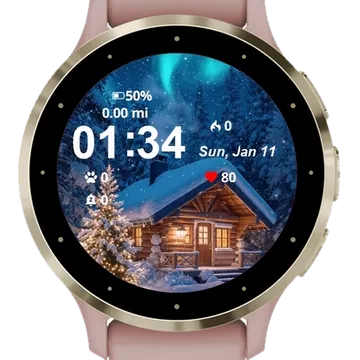 Cabin Snow Aurora Garmin watch face preview