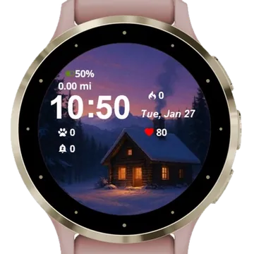 Cabin Snow Mountain Garmin watch face preview