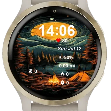 Campfire Middle Forest Full Moon Garmin watch face preview
