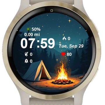 Campfire Tent Woods Night Garmin watch face preview