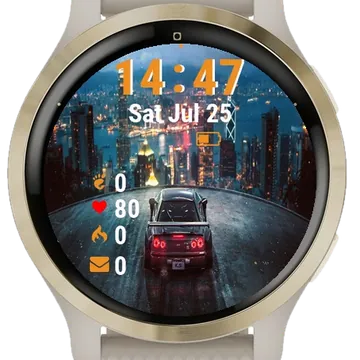 Car Driving Down City Street Garmin watch face preview