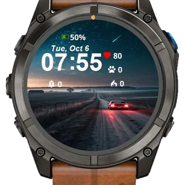 Car Driving Down Road Night Garmin watch face preview