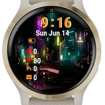 Car Parked Middle City Night Garmin watch face preview