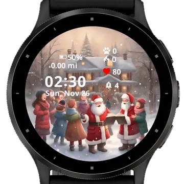Caroling in the Snow with Santa Claus Garmin watch face preview