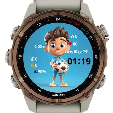 Cartoon Boy Soccer Garmin watch face preview