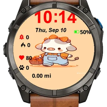 Cartoon Cow Orange Bow Garmin watch face preview
