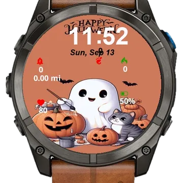 Cartoon Ghost Pumpkins Bats Garmin watch face preview