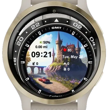 Castle and Car Garmin watch face preview