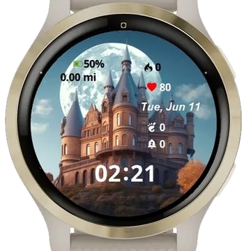 Castle Hill With Full Moon Garmin watch face preview