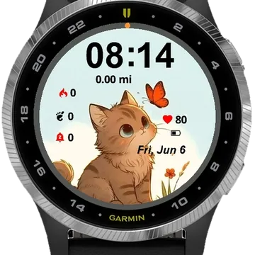 Cat and Butterfly Garmin watch face preview
