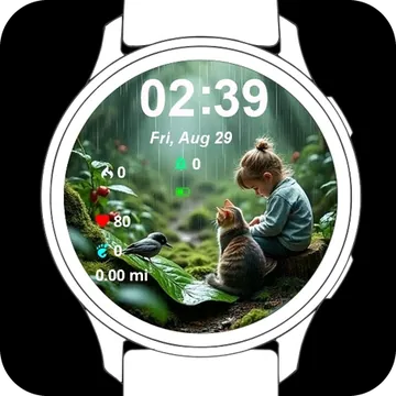 Cat and Girl Garmin watch face preview