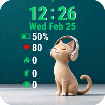 Cat Headphones Garmin watch face preview