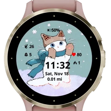 Cat play with snowflakes Garmin watch face preview
