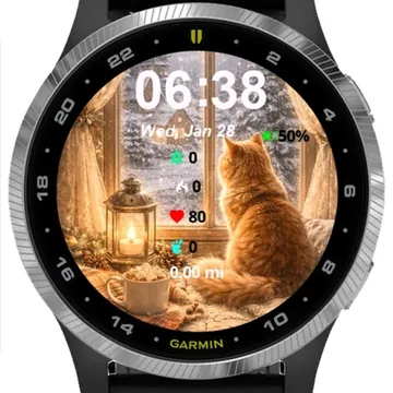 Cat Sitting Window Siing Cup Garmin watch face preview