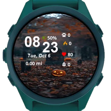 Cemetery Tombstones Pumpkins Garmin watch face preview