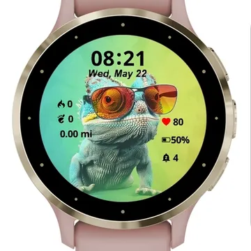 Chameleon wearing sunglasses Garmin watch face preview