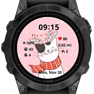 Christmas Cute Cat Garmin watch face preview