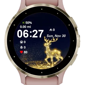 Christmas Gold Stars Reindeer Garmin watch face preview