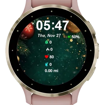 Christmas Golden Ornaments Garmin watch face preview