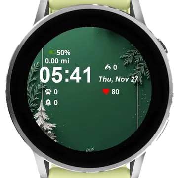 Christmas Green Silver Decorations Garmin watch face preview