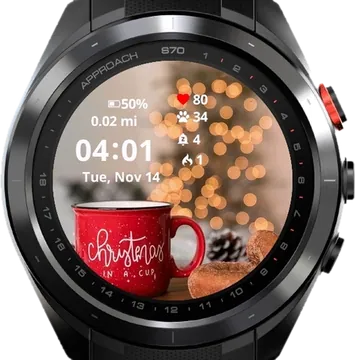 Christmas in a cup Garmin watch face preview