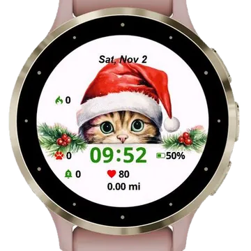 Christmas Kitty Peek Garmin watch face preview