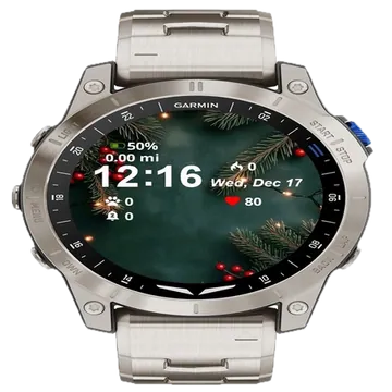 Christmas Lights Branches Dark Garmin watch face preview