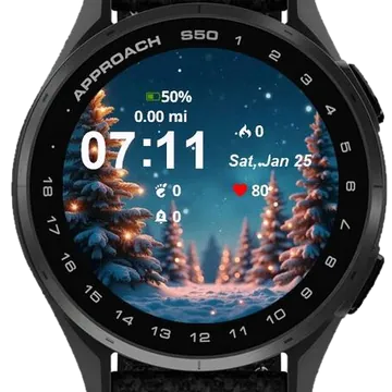 Christmas Lights on Midnight Background Garmin watch face preview