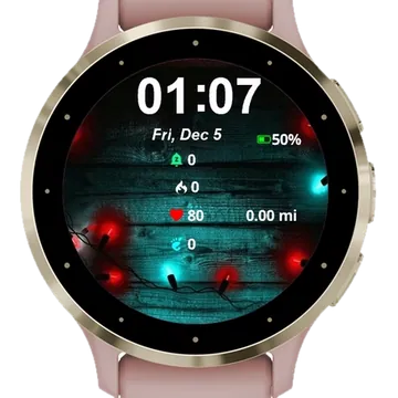 Christmas Lights Wood Background Garmin watch face preview