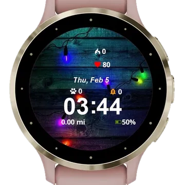 Christmas Lights Wooden Garmin watch face preview