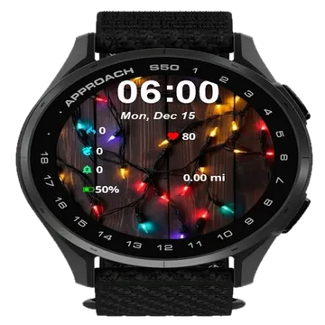 Christmas Lights Wooden Garmin watch face preview
