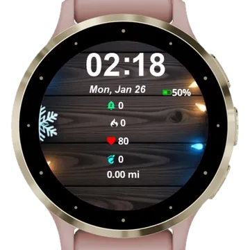 Christmas Lights Wooden Garmin watch face preview