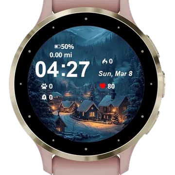 Christmas Night Santa Flying Over Garmin watch face preview