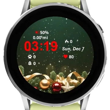 Christmas Red Ornaments Garmin watch face preview