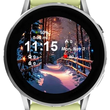 Christmas Snow Road Forest Garmin watch face preview
