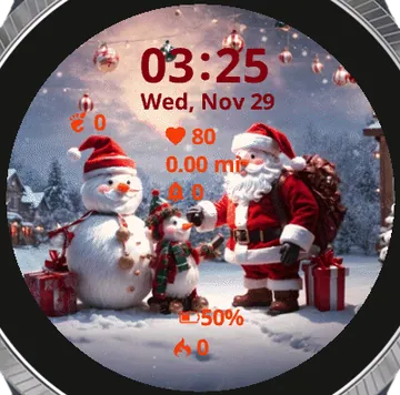 Christmas Snowman in the snow field Garmin watch face preview