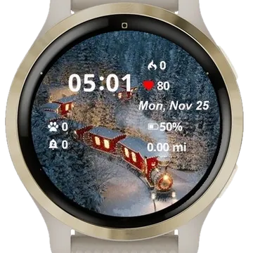 Christmas Train Rides Garmin watch face preview