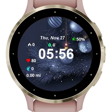 Christmas Tree Balls Snow Dark Garmin watch face preview