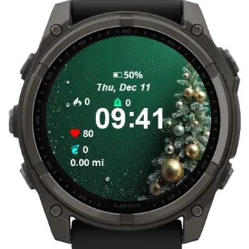 Christmas Tree Gold Green Ornaments Garmin watch face preview