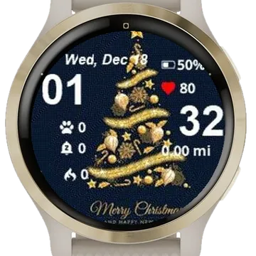 Christmas Tree Golden Decoration Garmin watch face preview