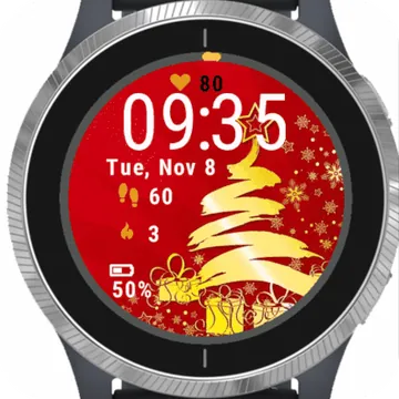 Christmas Tree Illustration Garmin watch face preview