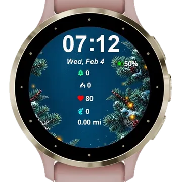 Christmas Tree Lights Snow Garmin watch face preview