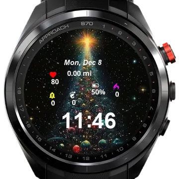 Christmas Tree Many Balls Stars Garmin watch face preview